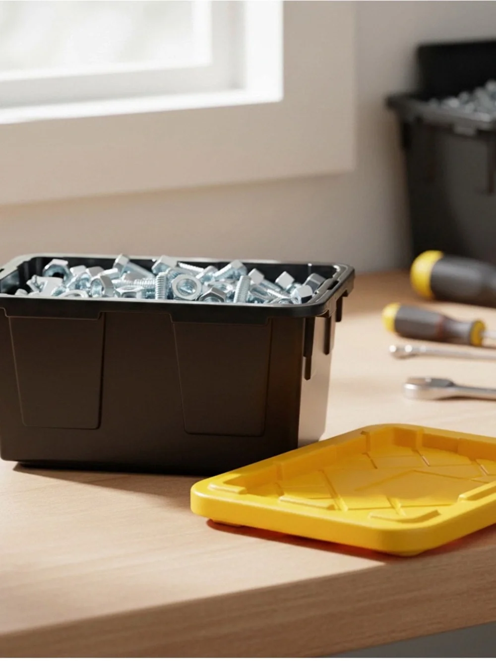 Green Made Mini Storage Bins 10-Pack — Yellow Lids with Black Bin Containers